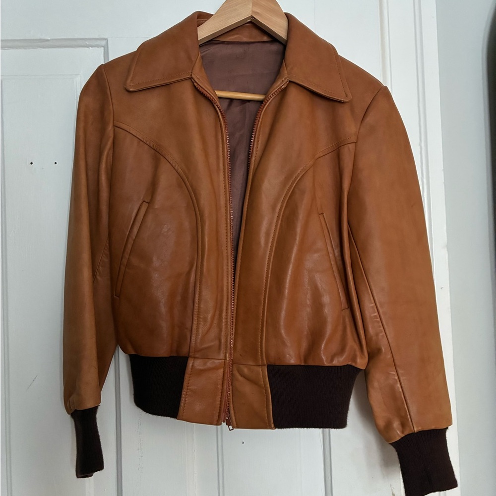 Tan Leather Jacket Bomber for Women